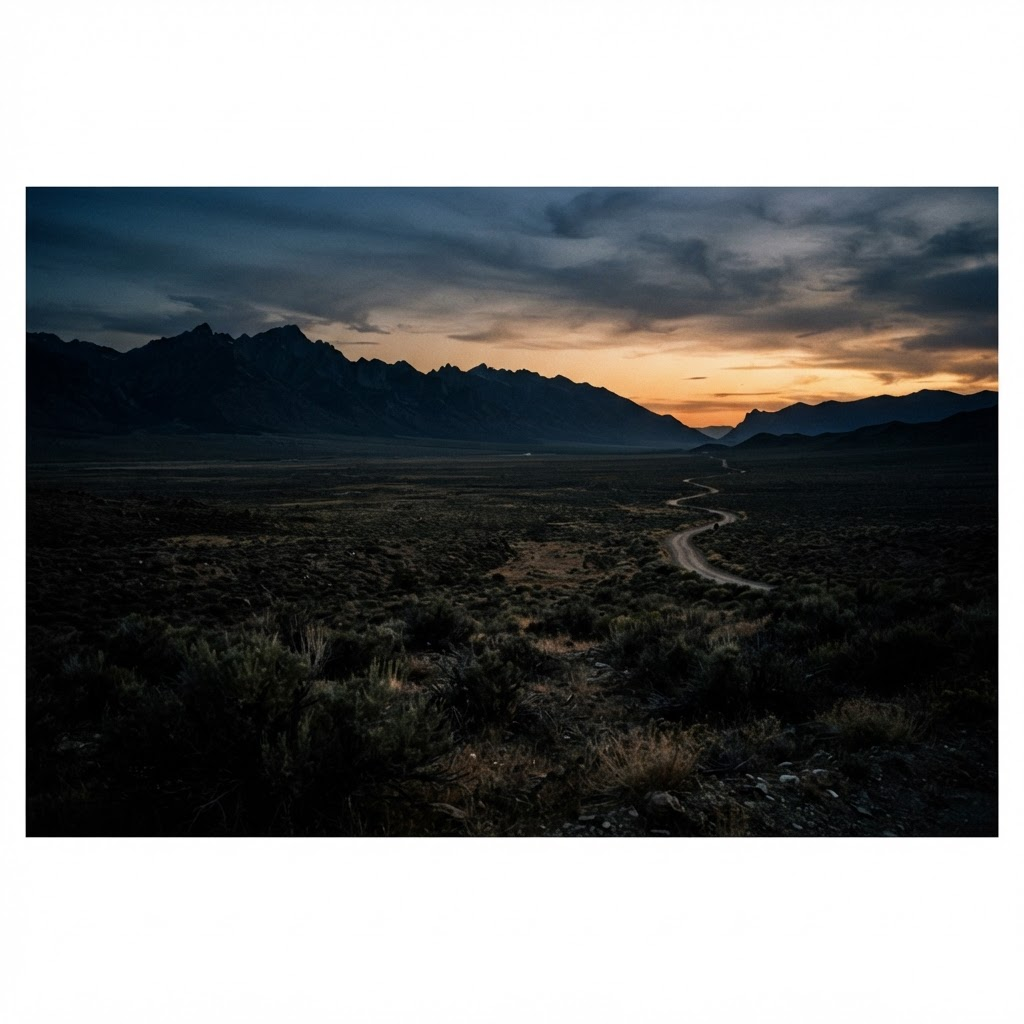 Rural Nevada high desert landscape at dusk